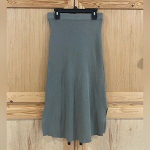Wishlist ribbed sage green side slit modest comfy contemporary midis skirt
